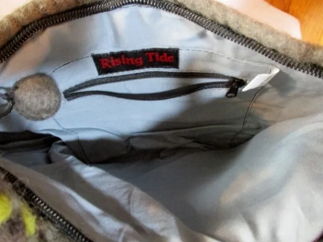 New RISING TIDE Boiled Wool Felt Purse Bag GRAY FLOWER FLORAL Textured