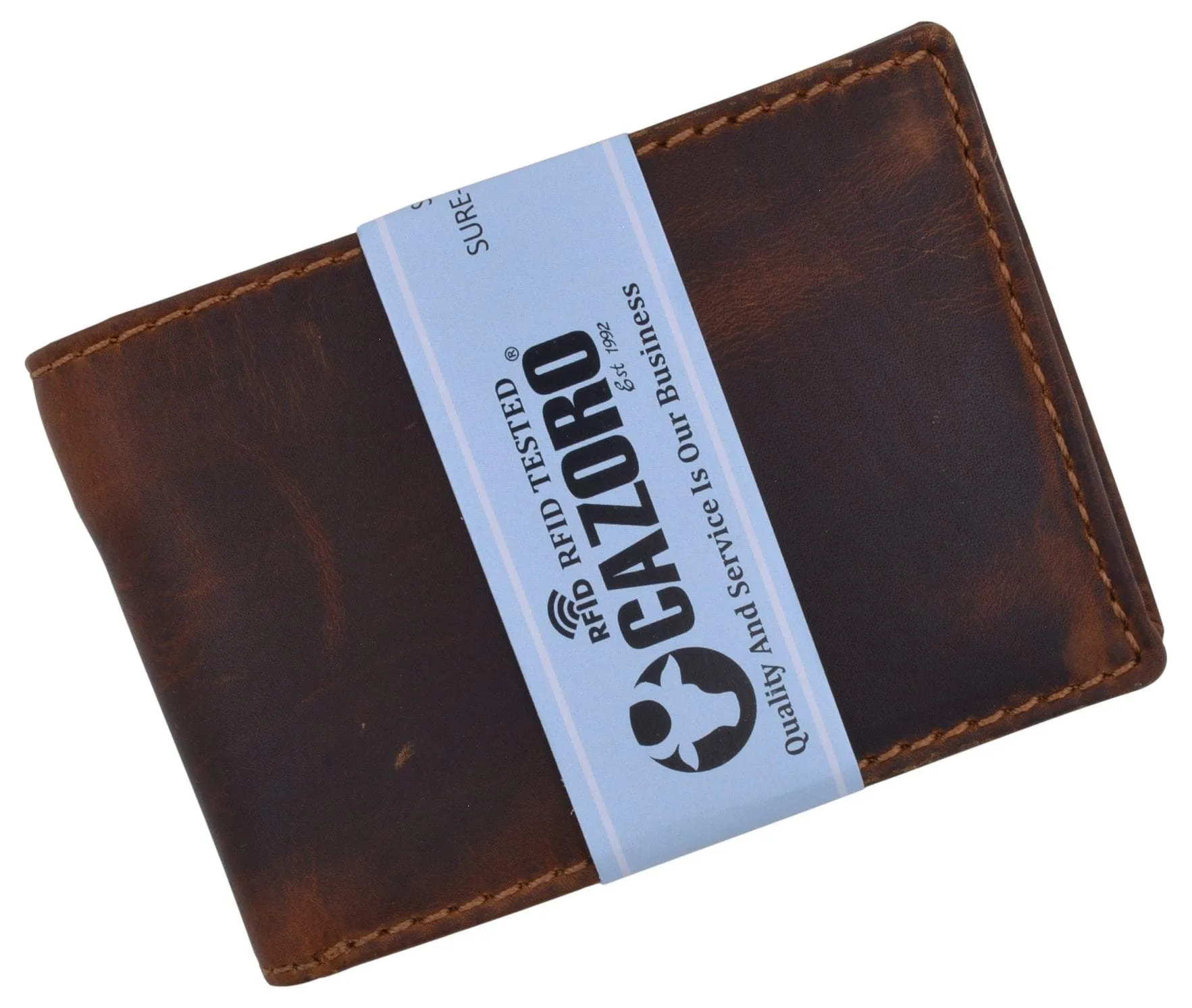 New Small Mens RFID Vintage Leather Bifold Slim Credit Card ID Wallet by Cazoro