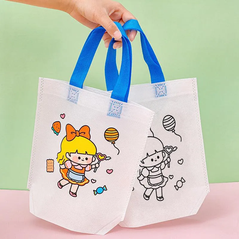 Non-woven fabric DIY graffiti coloring tote bag creative hand-made art graffiti storage portable