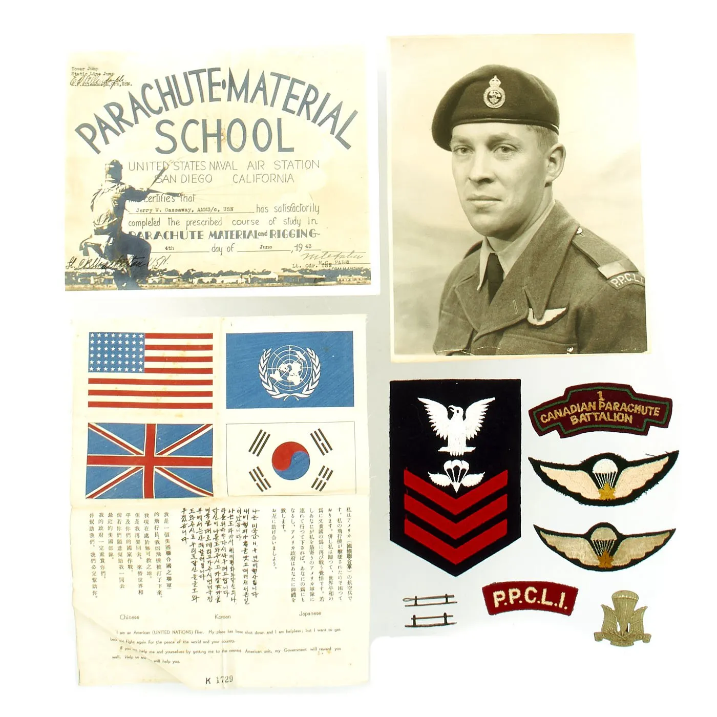 Original Canadian WWII 1st Canadian Parachute Battalion Insignia Set
