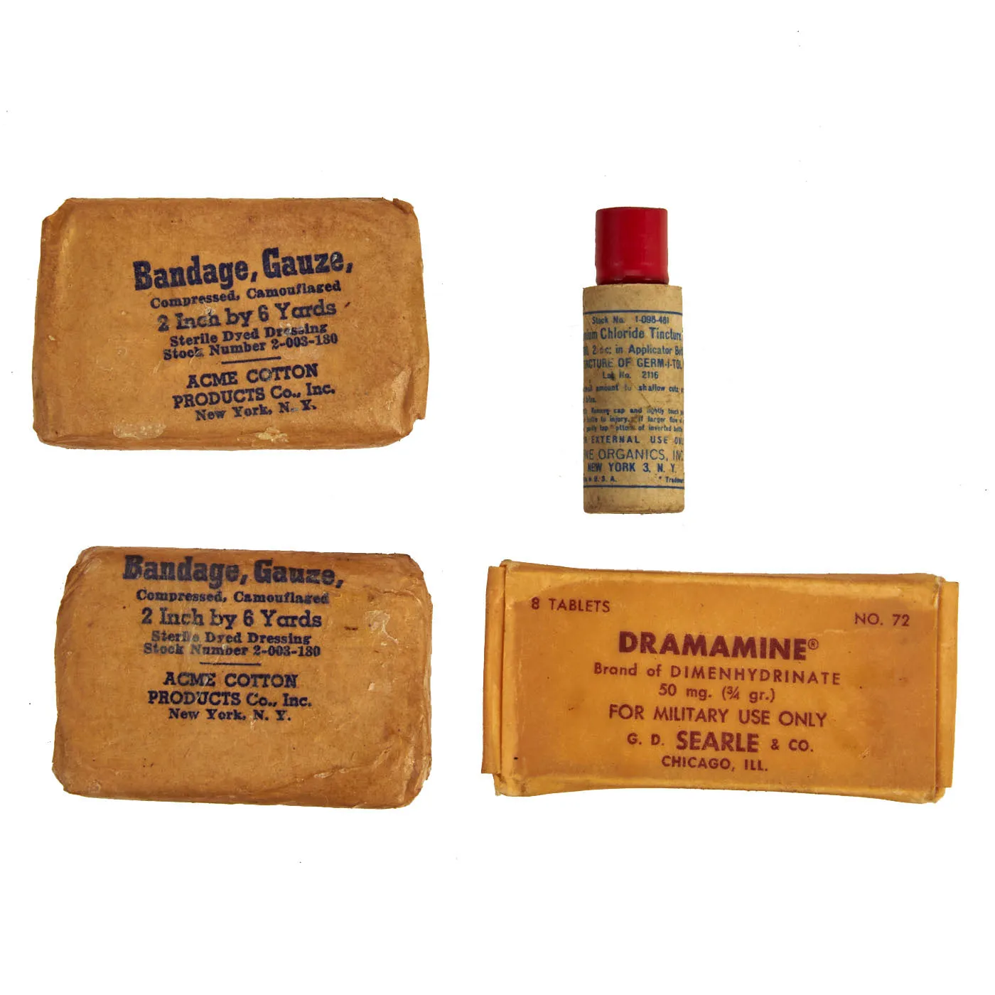 Original U.S. WWII & Korean War Era Life Raft First Aid Kit With Contents and Unopened Mk-2 Sea Water Desalter Kit - 2 Items