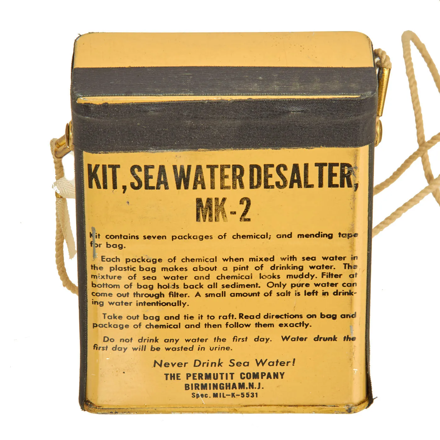 Original U.S. WWII & Korean War Era Life Raft First Aid Kit With Contents and Unopened Mk-2 Sea Water Desalter Kit - 2 Items