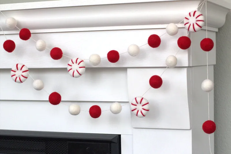 Peppermint Felt Christmas Garland- Red, White