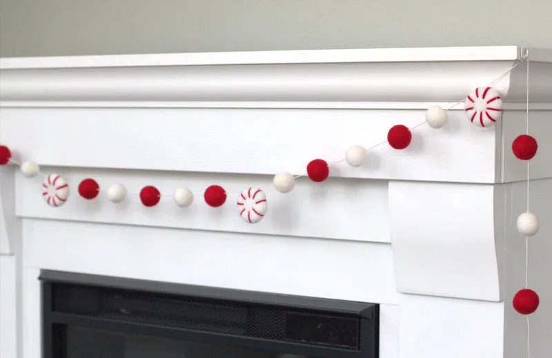 Peppermint Felt Christmas Garland- Red, White