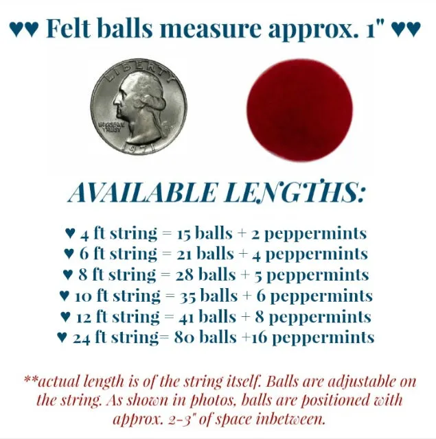 Peppermint Felt Christmas Garland- Red, White