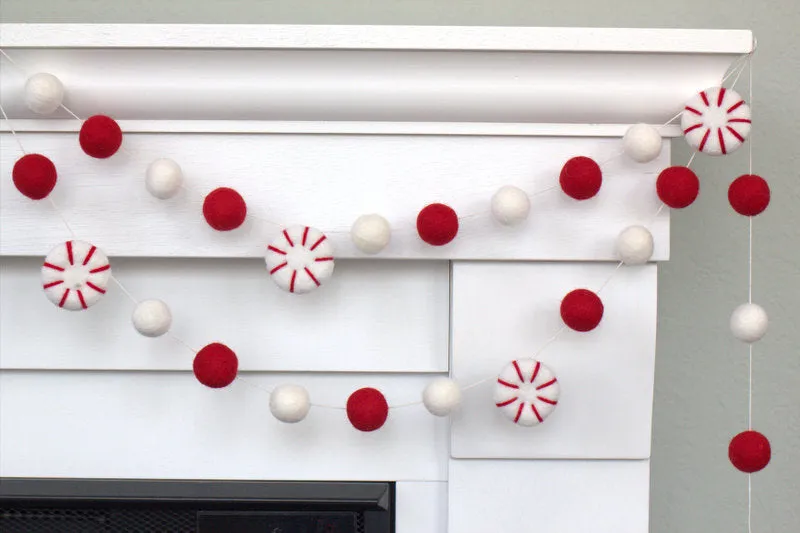 Peppermint Felt Christmas Garland- Red, White