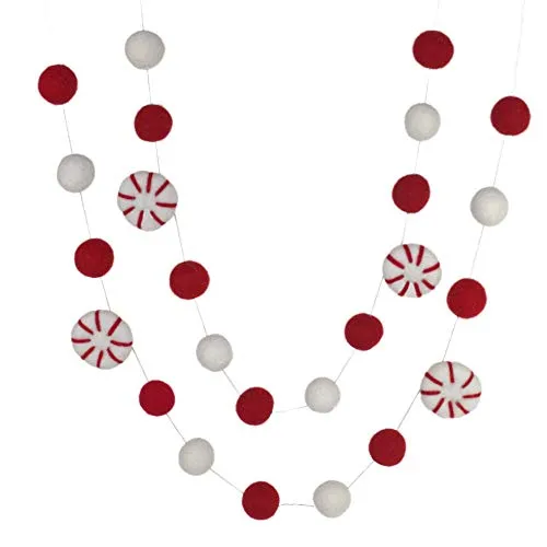 Peppermint Felt Christmas Garland- Red, White