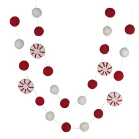 Peppermint Felt Christmas Garland- Red, White