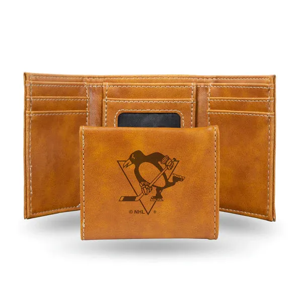 Pittsburgh Penguins - NHL Laser Engraved Brown Trifold Wallet