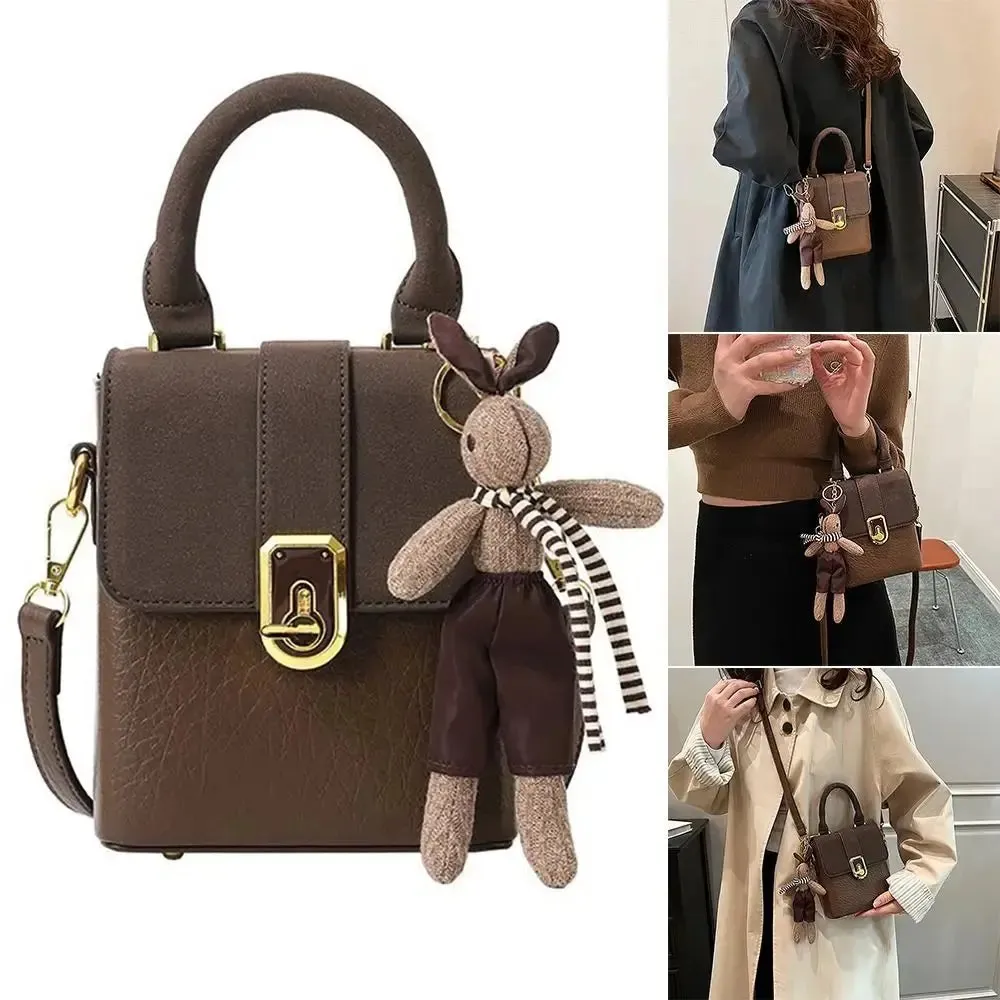 PU Leather Saddle Bag Handbag Square Crossbody Bag Portable Shoulder Bag