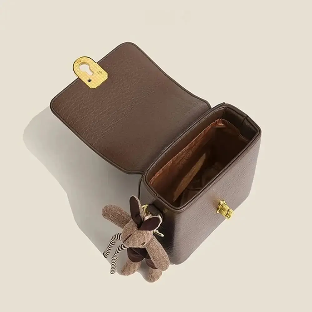 PU Leather Saddle Bag Handbag Square Crossbody Bag Portable Shoulder Bag