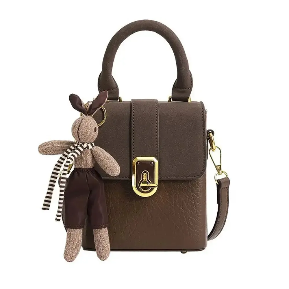 PU Leather Saddle Bag Handbag Square Crossbody Bag Portable Shoulder Bag