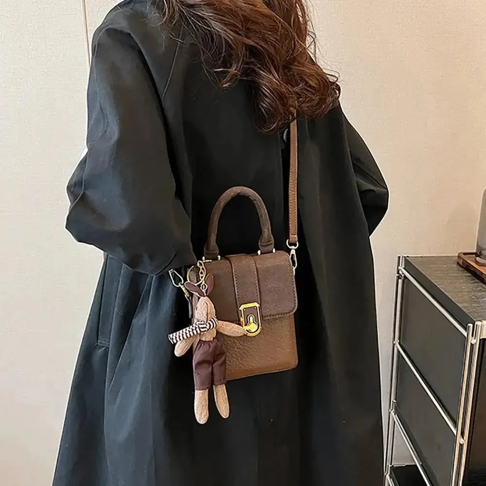 PU Leather Saddle Bag Handbag Square Crossbody Bag Portable Shoulder Bag