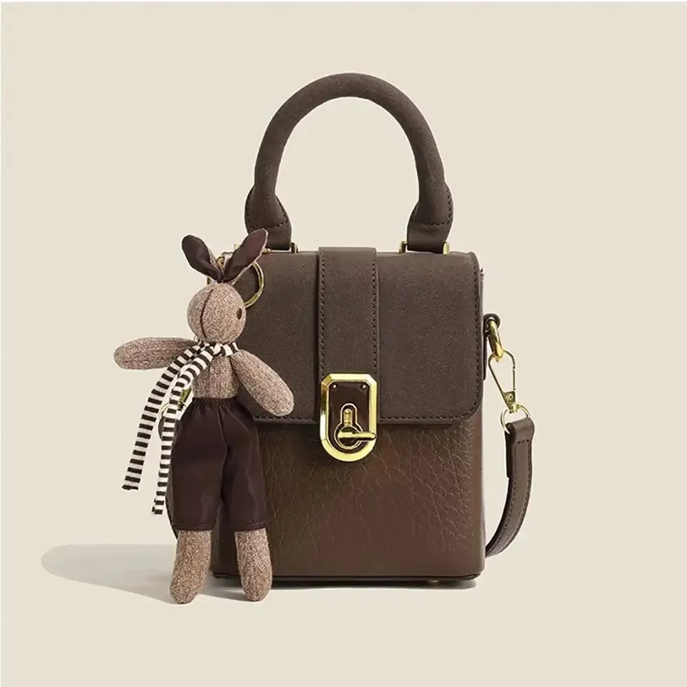 PU Leather Saddle Bag Handbag Square Crossbody Bag Portable Shoulder Bag