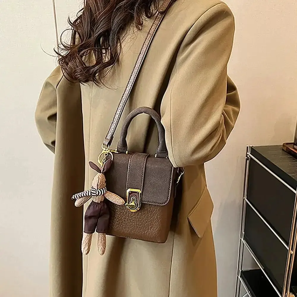 PU Leather Saddle Bag Handbag Square Crossbody Bag Portable Shoulder Bag