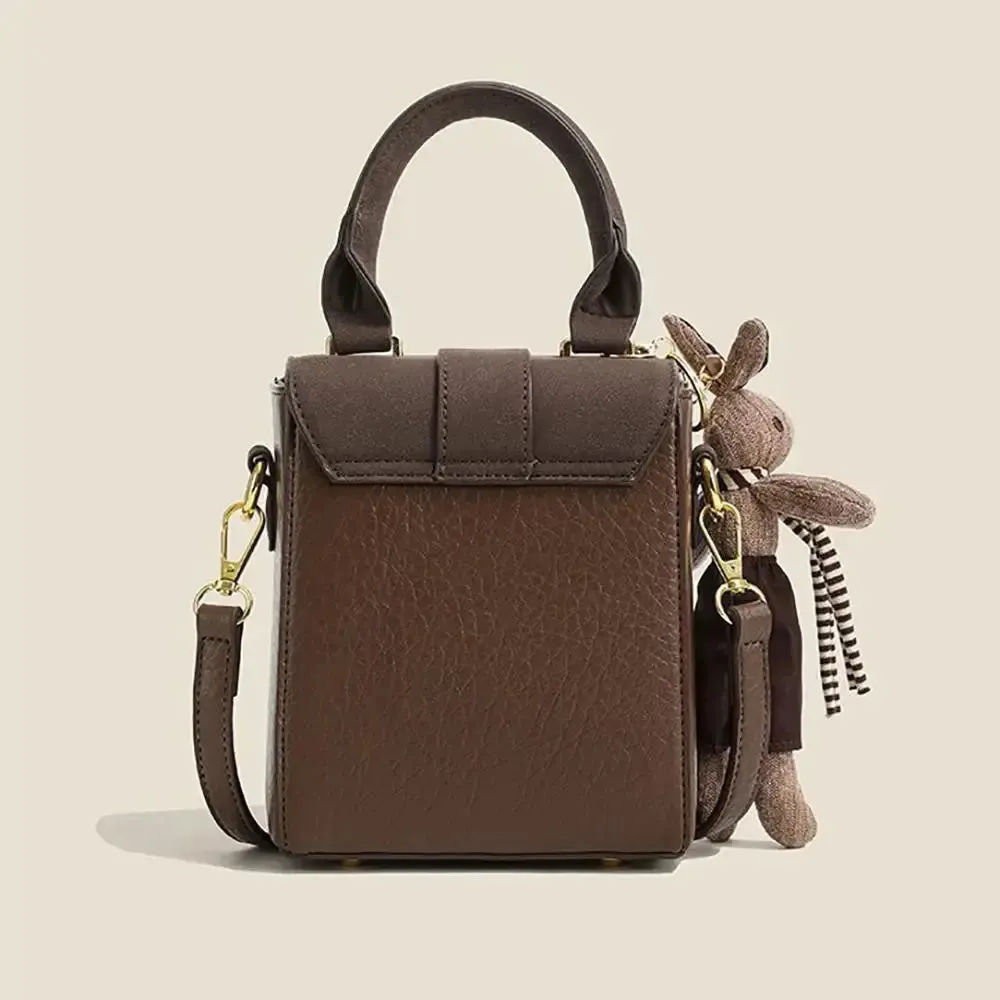 PU Leather Saddle Bag Handbag Square Crossbody Bag Portable Shoulder Bag