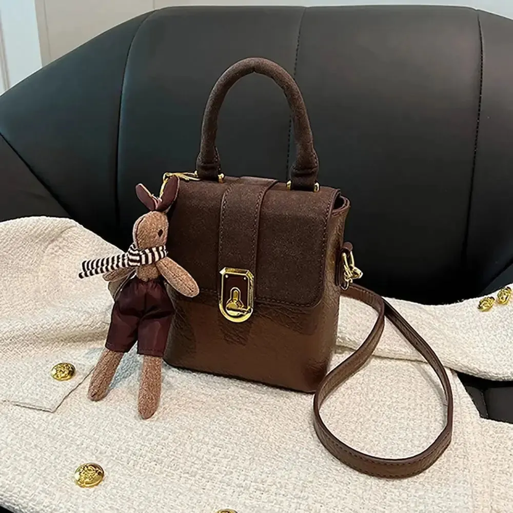 PU Leather Saddle Bag Handbag Square Crossbody Bag Portable Shoulder Bag