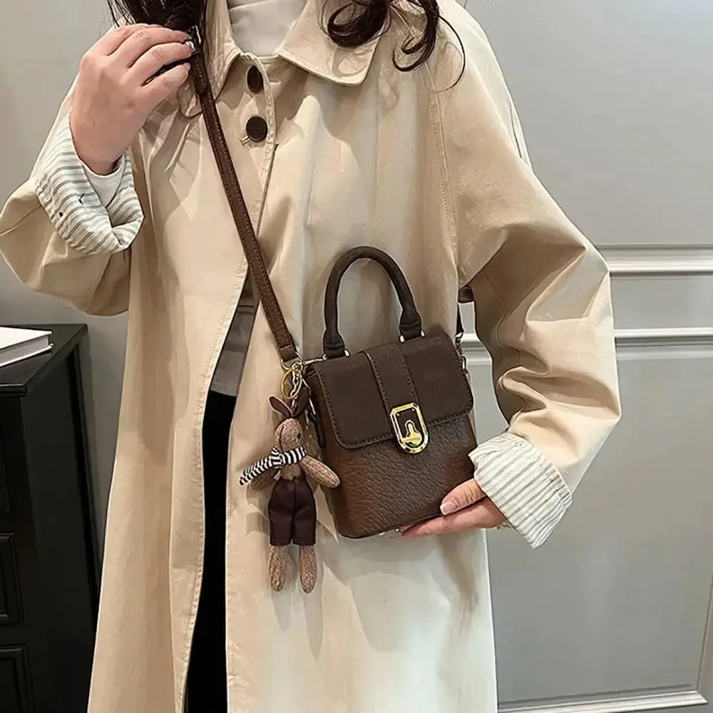 PU Leather Saddle Bag Handbag Square Crossbody Bag Portable Shoulder Bag