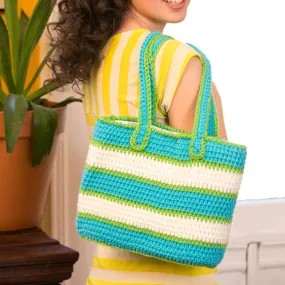 Red Heart Crochet Striped Tote Bag