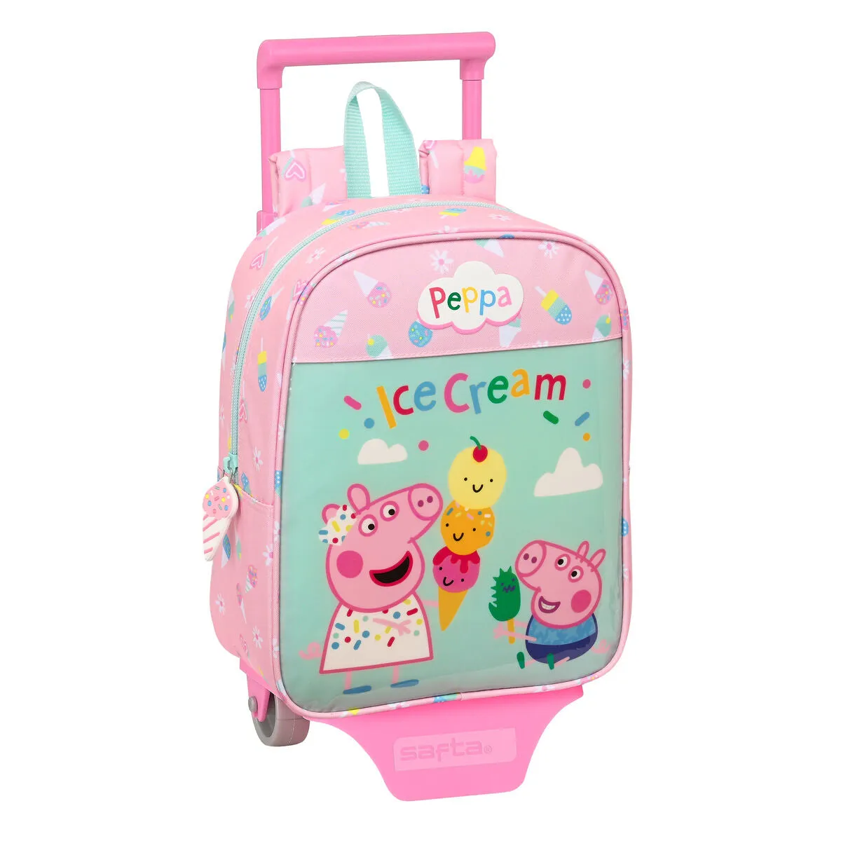 School Rucksack with Wheels Peppa Pig Ice cream Green Pink 22 x 27 x 10 cm