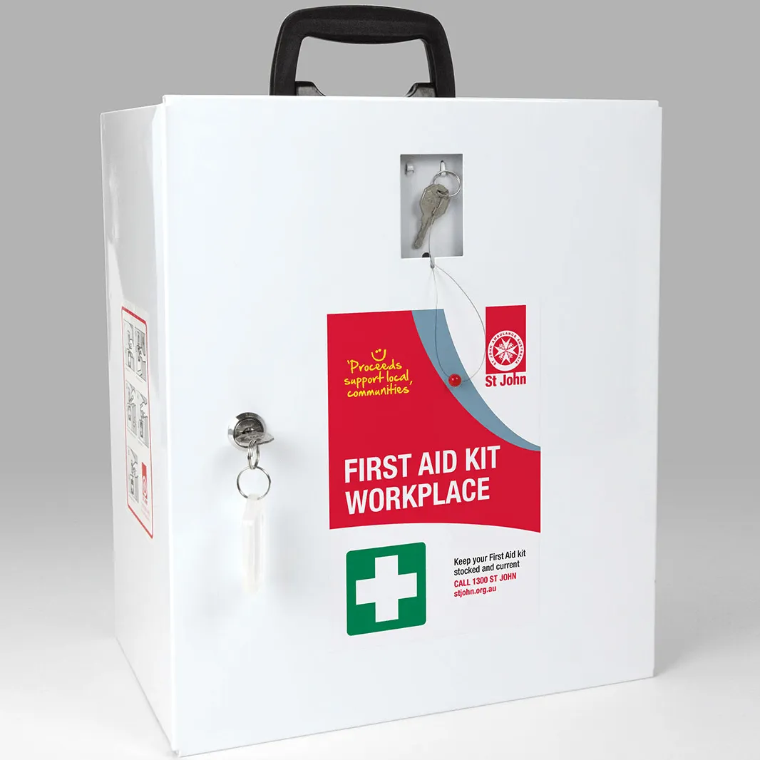 St John Ambulance First Aid Kit WorkPlace Wall Mount Metal Box Cabinet Office