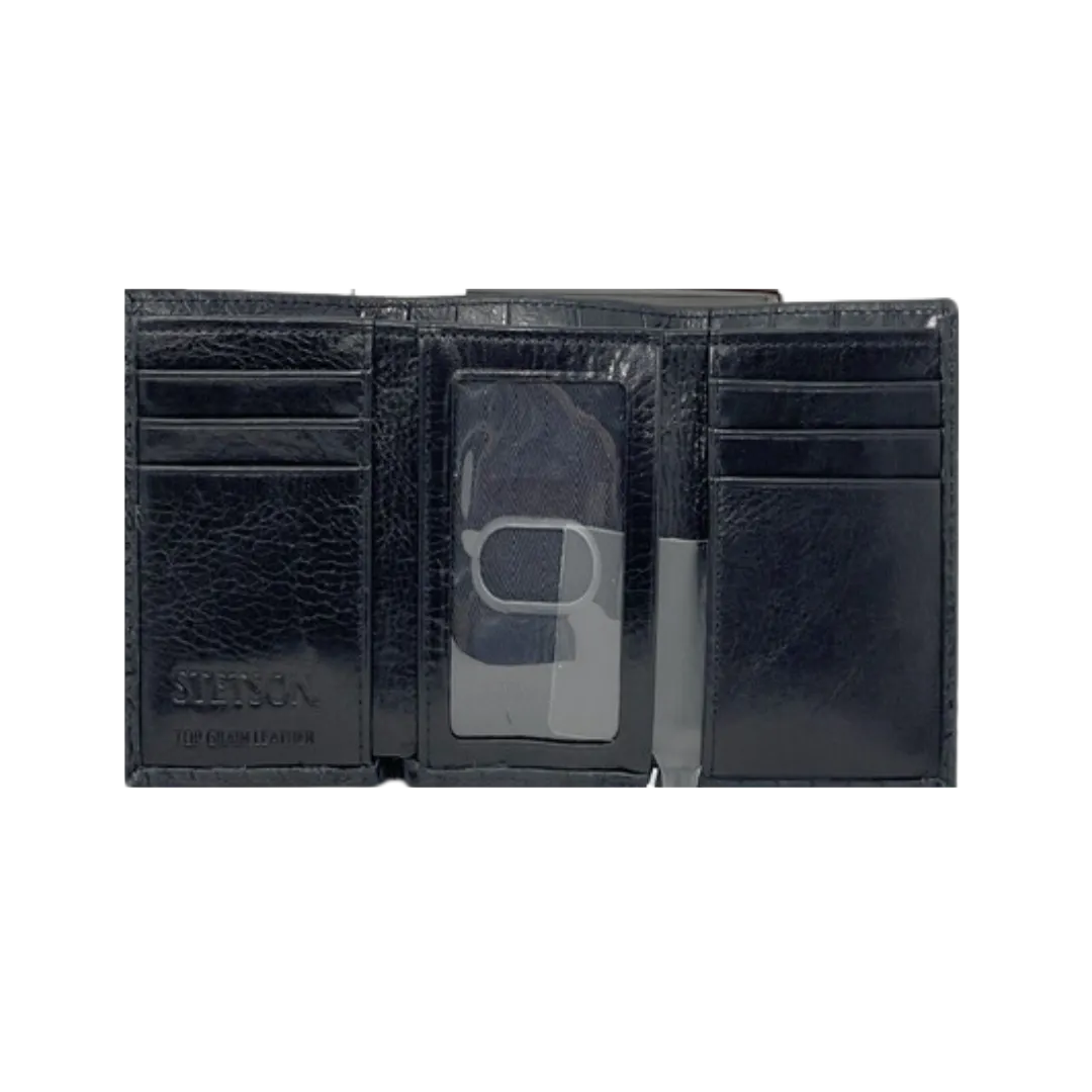 Stetson Black Crocodile Print Trifold Wallet