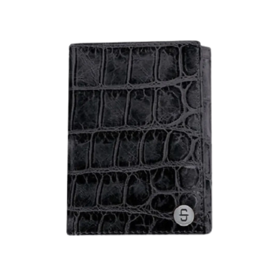 Stetson Black Crocodile Print Trifold Wallet