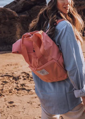 'The Mini' Recycled Roll-Top Backpack in Coral
