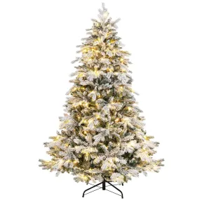 timeless 4.5 FT Pre-Lit Flocked Christmas Tree Hinged w/ 120 LED Lights & 757 Branch Tips 6' 6'