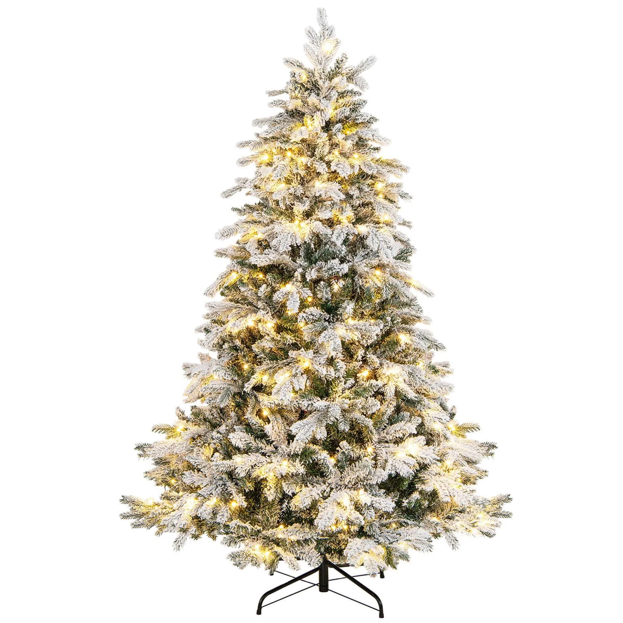 timeless 4.5 FT Pre-Lit Flocked Christmas Tree Hinged w/ 120 LED Lights & 757 Branch Tips 6' 6'