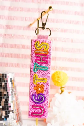 Viola Pink 'U Got This' Seed Bead Wristlet Keychain