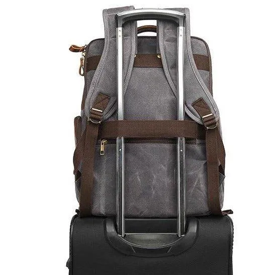 Waxed Canvas Vintage Backpack with Trolley Sleeve