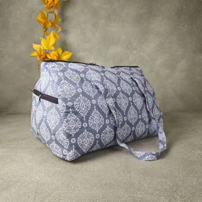 Weekender Travel Bag Grey Colour with White Big Leaf Design.