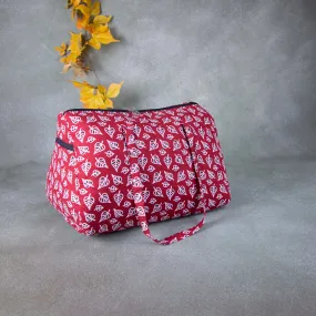 Weekender Travel Bag Red Colour with Leaf Design.