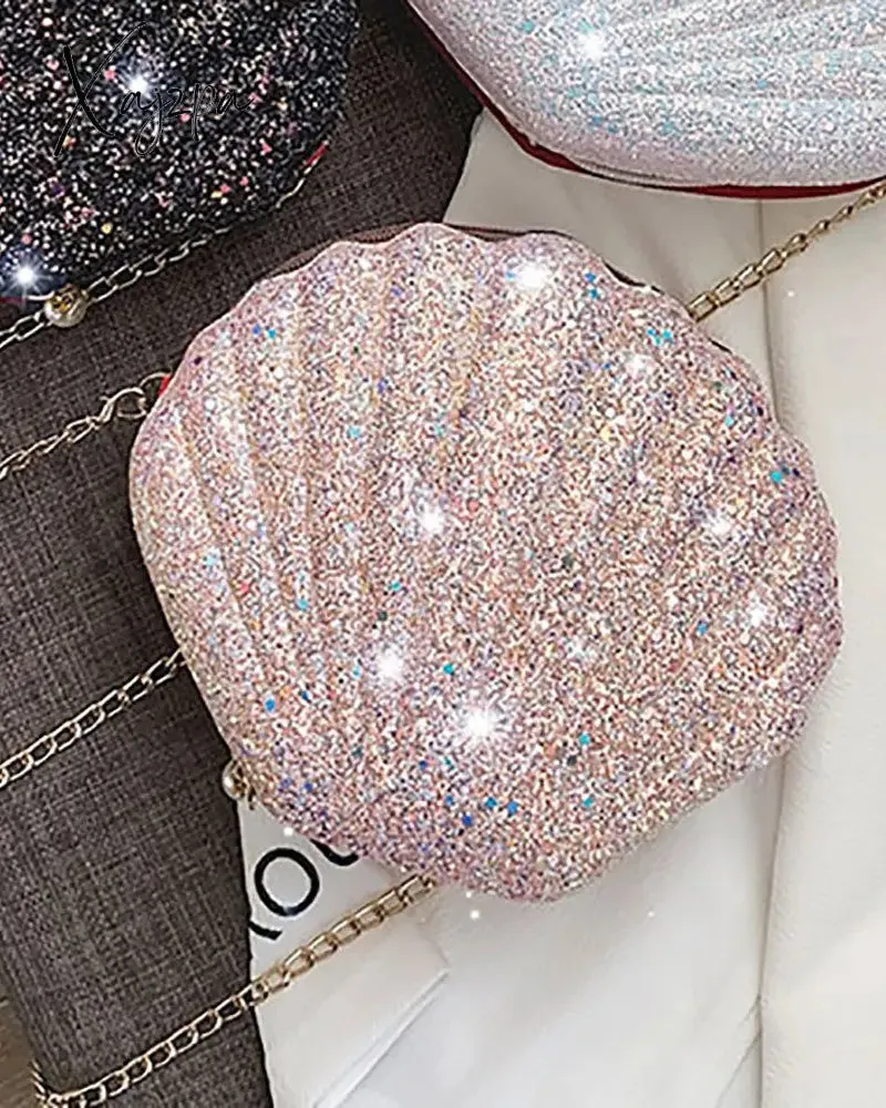Xajzpa - Shell Shaped Glitter Chain Satchel Bag