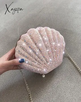 Xajzpa - Shell Shaped Glitter Chain Satchel Bag