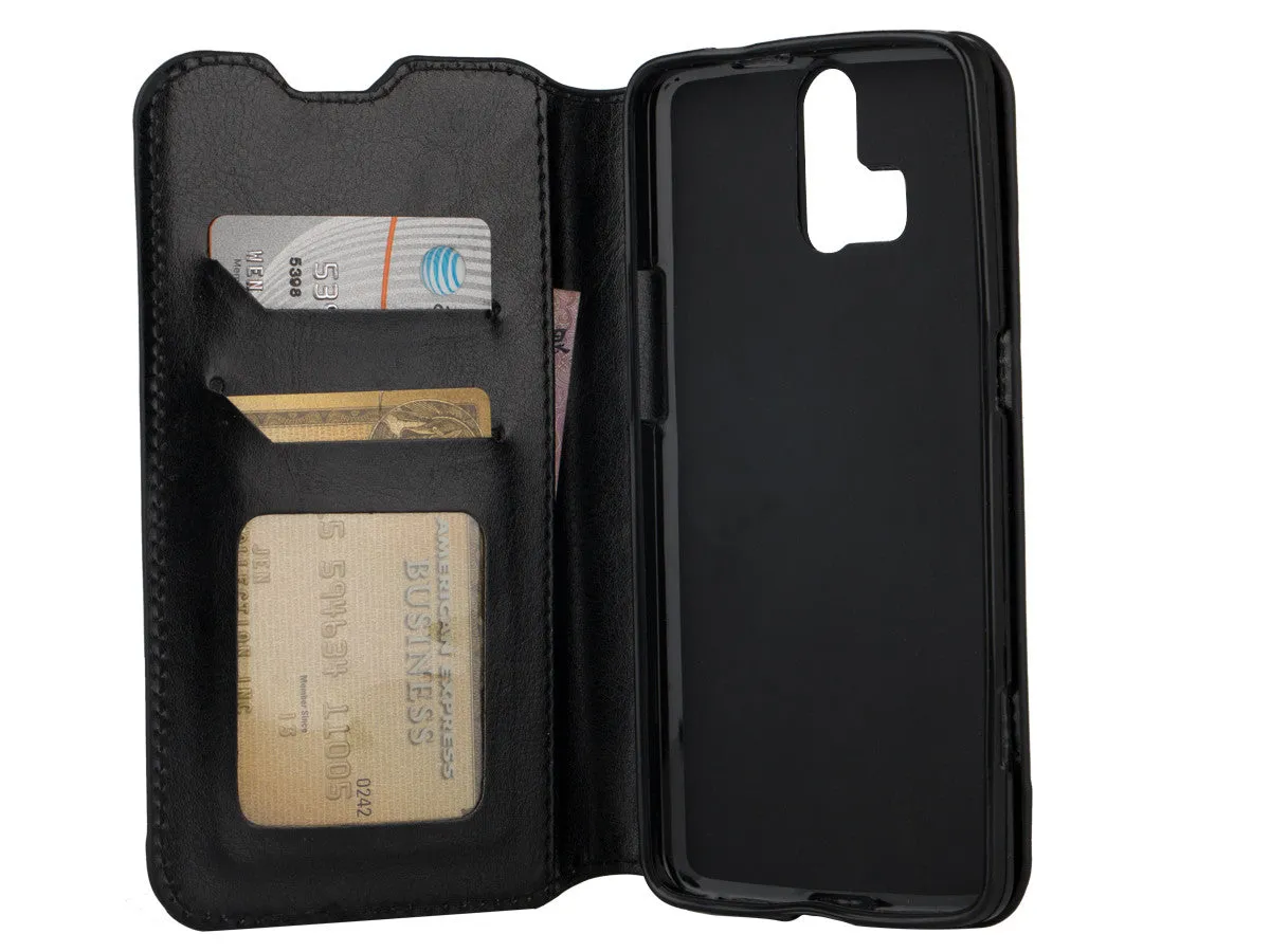 ZTE Axon Pro Wallet Case, Slim Flip Folio [Kickstand] Pu Leather Wallet Case with ID & Card Slots & Pocket - Black
